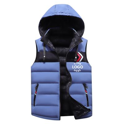 China GBM China manufacture waterproof zipper bubble sleeveless outdoor jackets outwear custom logo striper vest men with hood for sale