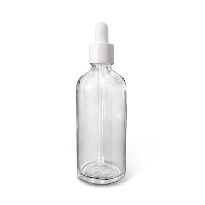 China 100ml Essential Oil Eco-friendly Clear Glass Dropper Bottle With Intellectual For Skin Care Glass Cosmetic Packaging for sale