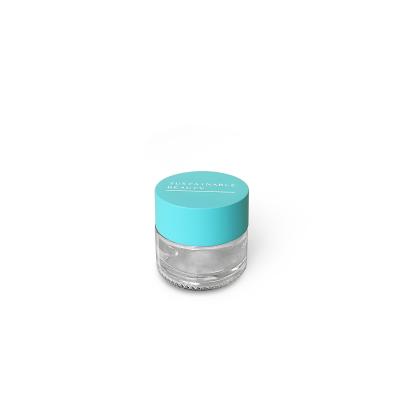 China colorful & Eco-friendly Custom Sustainable Face Cream Glass Jar 10g Skin Care Cosmetic Packaging With Blue Bamboo Lid for sale