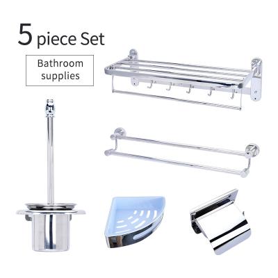 China Fashion Bathroom Accessories Decoration 304 Stainless Steel Towel Rack Suit Shelf Toilet Brush Tissue Holder Set for sale