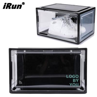 China Irun Clear Portable Plastic Storage Sneaker Display Rectangle Shoe Box Viable Foldable Acrylic Sneaker Container For Home for sale