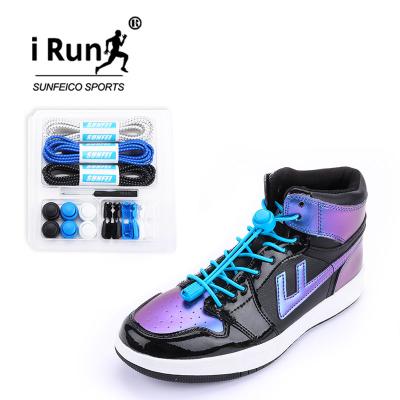 China Round Irun Cool Reflective Laces No Tie Laces With Tail Clip 3mm Elastic Round Laces Elastic Lock Laces for sale