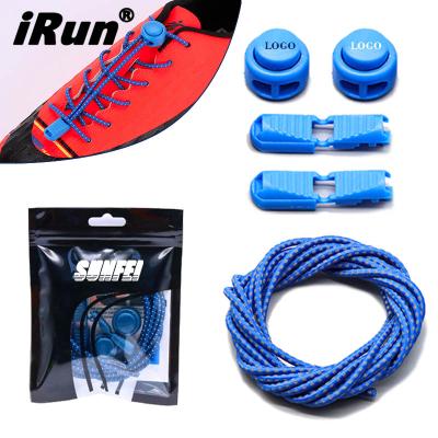 China Irun Round Reflective Elastic Laces Lock Up Lace With Clip Zip Lock Polybag Package Vis Running No Tie Lock Custom Lace hi for sale