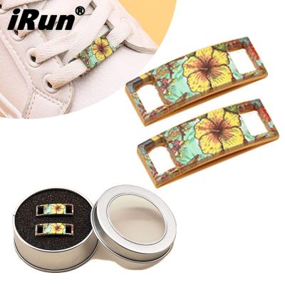 China Eco-froendly; Custom Color Irun UV Printing Fading Lace Charms No Logo Custom Boxes Shoelaces Decoration Custom Tin Packaging Buckle Laces Charm for sale