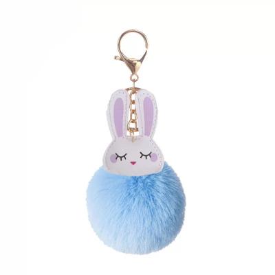 China Promotion Gift Charm Rabbit Fur Pompom Fluffy Keychains Accessories For Handbag Plush Keyring for sale