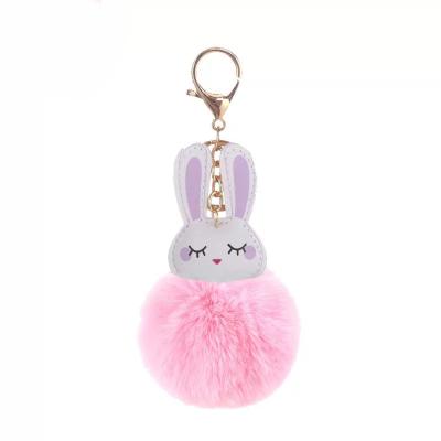 China Hot Selling Lovely Rabbit Color Plush Ball Promotion Gift Custom Fur Key Chain Cute Gift for sale