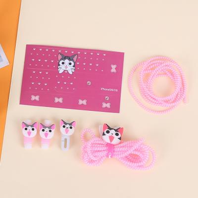 China For Mobile Phone Accessories Set Cartoon Charger Sticker Data Line Phone Data Cable Line Organizer Socket Cable Winder Protector for sale