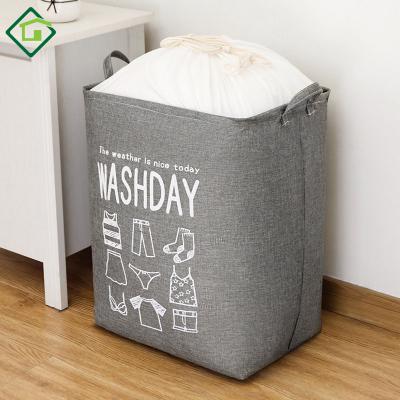 China Home Storage Tote Laundry Basket Dirty Clothes Folding Cotton Drawstring Viable Storage Bag for sale