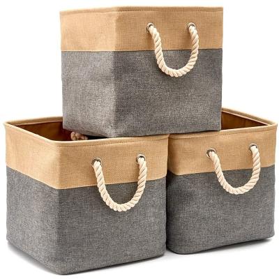 China Viable Foldable Storage Box for Toys and Clothes Kids Room Cotton Canvas Storage Basket with Handles for sale