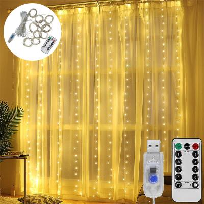 China USB Curtain String Light Christmas Lights Remote Led Fairy Garland Navidad Led Lights Decorations 3x3m 300Leds USB Curtain String Lights For Home Natal for sale