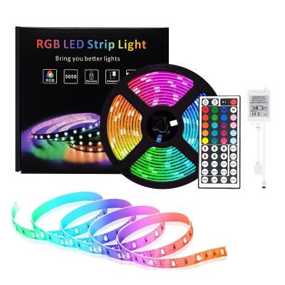 China Residential 5M 10m 15M 20M DC12V Led Light Strip 5050 RGB Led Tape+44 Key IR Remote Control Household Decoration for sale