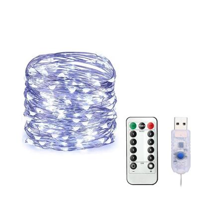 China Remote Control with Outdoor 8 Modes Lights Waterproof Silver Timer 20/50/100 LED Wire Remote Control String Lights USB Plug-in Fairy Lights for sale