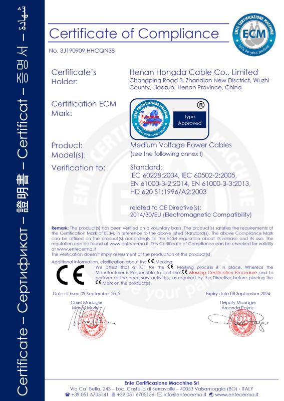 CE - Henan Hongda Cable Co., Ltd.