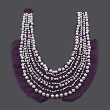 China Purple Applique Fabric Bead Collar 22cm x 25cm for Decorative femal dress for sale