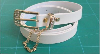 China Dress White Cloth Belts For Women , gold buckle with rhinestone and gold chain for sale