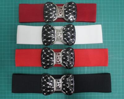 China Custom color 5cm elastic webbing cloth belts for women / ladies belt , plating buckle for sale