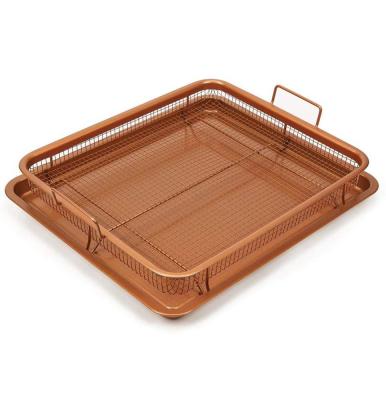 China Viable High Quality Copper Crisper Tray Non Stick Cookie Sheet Tray And Air Fry Mesh Basket Set for sale