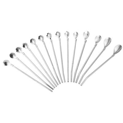 China Sustainable New Product Customize Modern Material 304 Stainless Steel Inline Molding Mirror Polishing Straw Spoon for sale