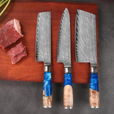 China Durable VG10 Damascus Knife Chef Knife Resin Handle Household Super Sharp Japanese Steel Solid Wooden Kitchen Knives for sale