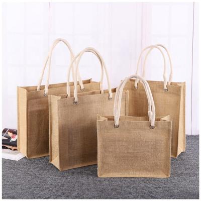 China Custom Printed Reusable Jute Folding Logo Burlap Hemp Eco Friendly Shopping Grocery Tote Bag With Handles for sale