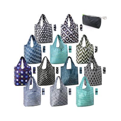 China 100% Eco-friendly Wholesale Custom Foldable Printed Shopping Grocery Bags Polyester Fold Pouch Tote Bags for sale