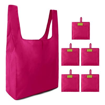 China Tote Grocery Nylon Bags Large 190T 210D Washable Heavy Duty Eco-Friendly Polyester Folding Foldable Shopping Bag for sale