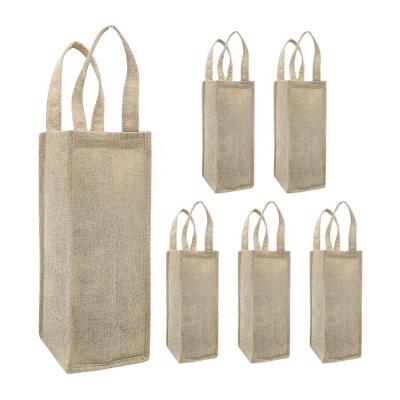 China Custom Printed Wrapping Jute Wine Bottle Gift Bag 100% Eco-Friendly/Lightweight/Inexpensive Natural Colors Cheap With Handle for sale