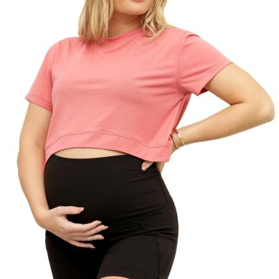 China ODM Lightweight Women's OEM Shorts Sleeves Active Maternity Support Cropped Bump Tee for sale