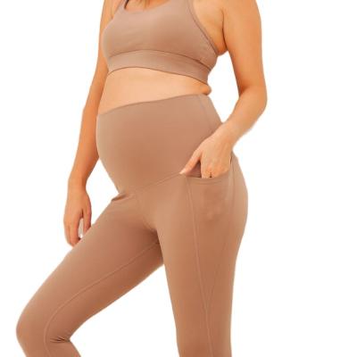 China QUICK DRY Seamless High Rise Sports Yoga Workout Ankle Pocket Phone Pregnancy Capri Active Maternity Leggings for sale