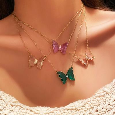 China FASHIONABLE 17KM Colorful Glass Gold Plated Necklace Crystal Butterfly Pendant Necklace For Women Girls for sale