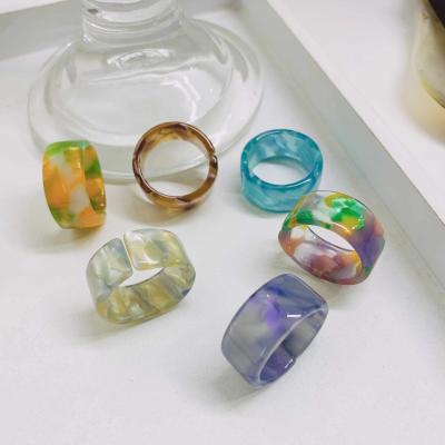 China The Other 2021 Fashion Resin Ring Geometric Ring Ladies Jewelry Gift Acrylic Resin Colorful Blooming Ring for sale