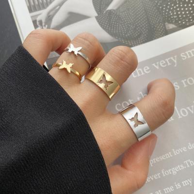 China Fashion Trendy Gold Butterfly Rings Lover Couples Rings Set Friendship Wedding Open Rings Women Jewelry Gift for sale