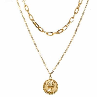 China FASHIONABLE Gold Color Coin Necklace Double Layer Link Chain Vintage Pendant Necklace For Party Jewelry Gifts for sale