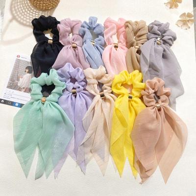 China Fashion Korean Chiffon Hair Scrunchies Long Bows Knot Ponytail Holder Headbands Hair Ties Hair Accessories for sale