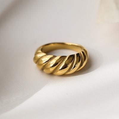 China FASHIONABLE Wholesale Custom Logo Hypoallergenic Women Jewelry 18K Gold Plated Stainless Steel Chunky Twisted Crescent Dome Ring for sale