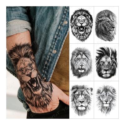 China Wholesale Custom Realistic Black Line Temporary Temporary Tattoo Sticker Men Tiger Wolf Lion Animal Tatto Adult Body Art for sale