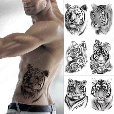 China Instant Art Female Waterproof Temporary Tattoo Tiger Rose Clock Animal Male Arm Tatto Temporary Body Sticker for sale