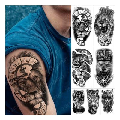 China Wholesale Custom Temporary Wolf Lion Tiger Animal Arm Tatoo For Women Men Temporary Clock Clock Tattoo Sticker for sale