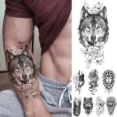 China YOEMTAT Wolf Dragon Lion Forest Tiger Men Waterproof Geometric Temporary Tattoo Sticker for sale