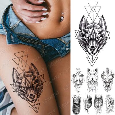 China Fox Panda Wolf Tattoos Women Men Waterproof Temporary Tattoo YOEMTAT Line Geometry Temporary Tattoo Sticker for sale