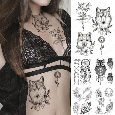 China Wolf Bird Flower Dream Catcher Owl Women Tato Waterproof Temporary Temporary Tattoo Sticker Men for sale