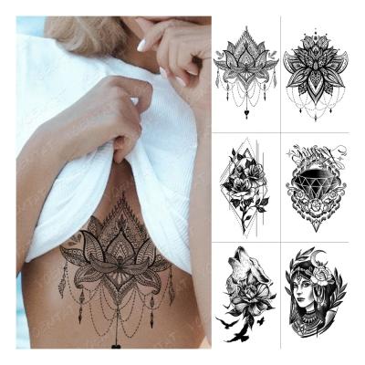 China Temporary Waterproof Temporary Tattoo Sticker Chest Lace Up Body Art Men Arm Fake Tatoo Women Henna Mandala Tatoo Wolf Diamond Flower for sale