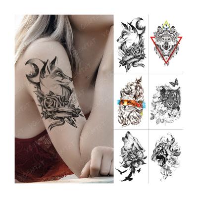 China Rose Tiger Wolf Animal Tato For Man Temporary Wholesale Woman Arm Sleeve Sleeve Tattoo Waterproof Temporary Tattoo Sticker for sale