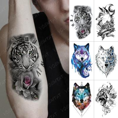 China Wholesale Tiger Lion Wolf Animal Tatto For Man Half Arm Sleeve Waterproof Temporary Tattoo Sticker for sale