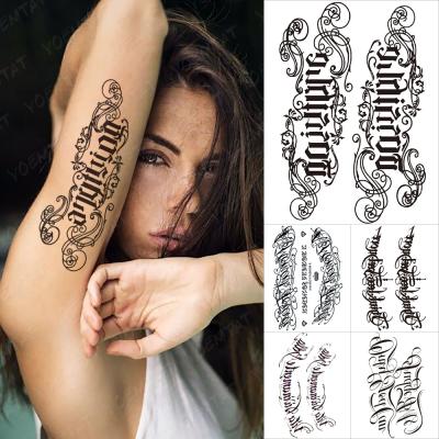 China Chicano Lettering Body Art Arm Wrist Fake Tatoo Word Font Writing Tattoo Waterproof Temporary Sticker Texts For Women Men for sale