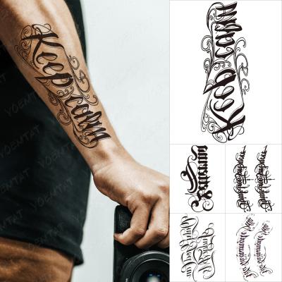 China Chicano Lettering Body Art Arm Wrist Fake Tatoo Word Font Writing Tattoo Waterproof Temporary Sticker Texts For Women Men for sale