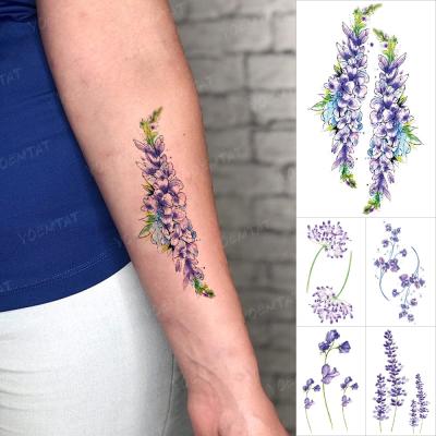 China Children Temporary Cute Purple Waterproof Temporary Tattoo Stickers Lavender Flowers Arm Fake Small Tatoo Men Women for sale