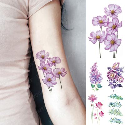 China Rose Lotus Plant Flash Lasting Temporary Tatoo Temporary Purple Flower Color Girl Waterproof Tattoo Stickers For Women for sale