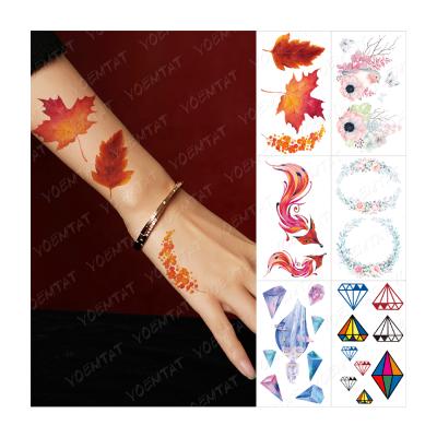 China Rose Flower Fox Bird Diamond Temporary Children's Maple Leaf Waterproof Temporary Tattoo Sticker Female for sale