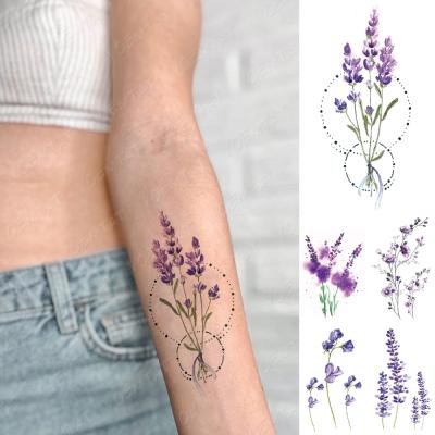 China Beautiful Purple Lavender Temporary Flowers Waterproof Temporary Tattoo Stickers Arm Fake Tatoo Men Women Girls for sale